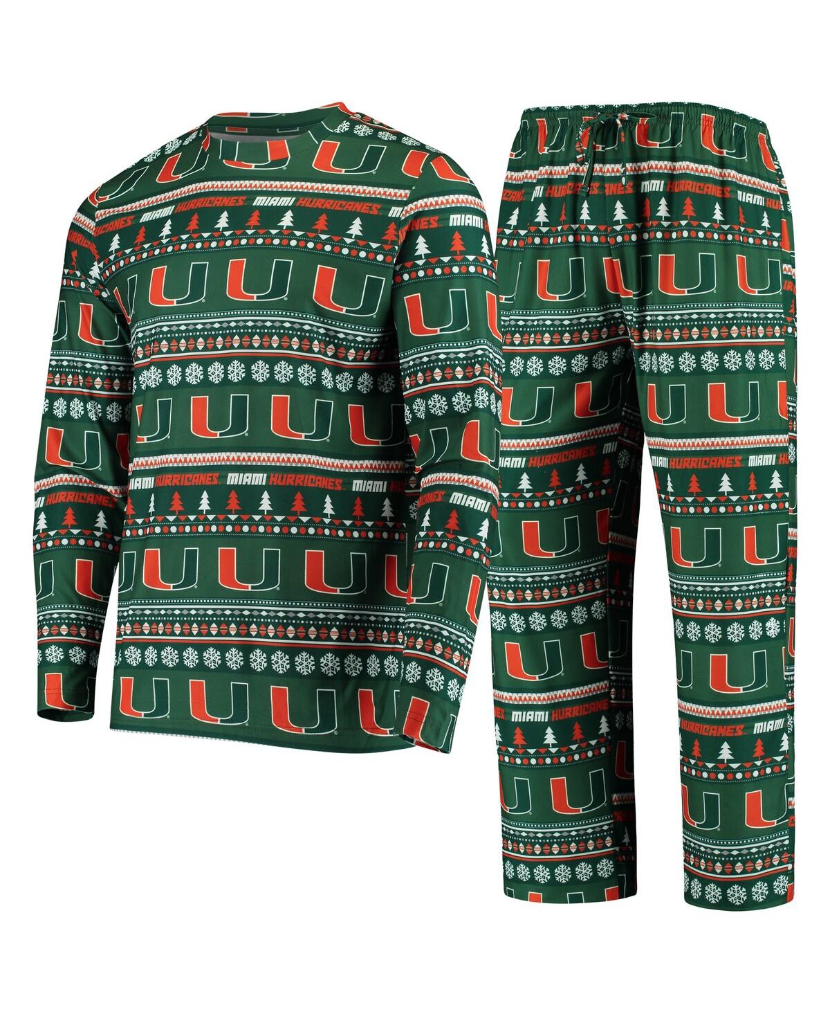 Men's Concepts Sport Green Miami Hurricanes Ugly Sweater Knit Long Sleeve Top and Pant Set - Green