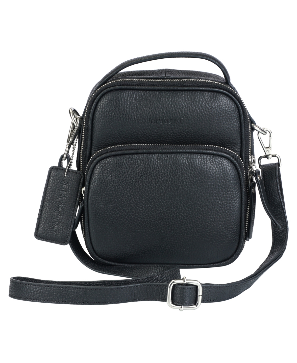 Mancini Pebbled Collection Daisy North-south Leather Crossbody Bag In Black