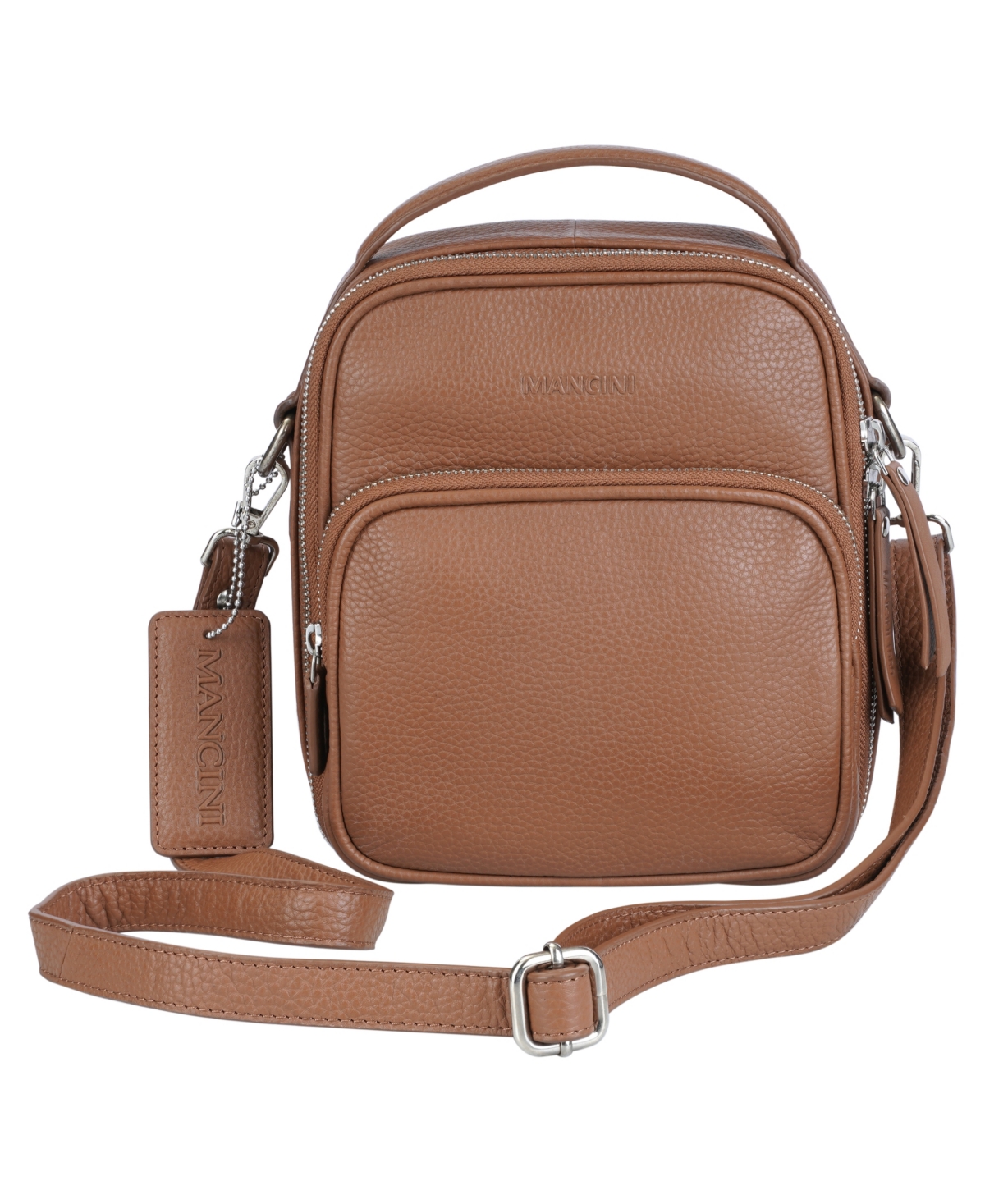 Mancini Pebbled Collection Daisy North-south Leather Crossbody Bag In Camel