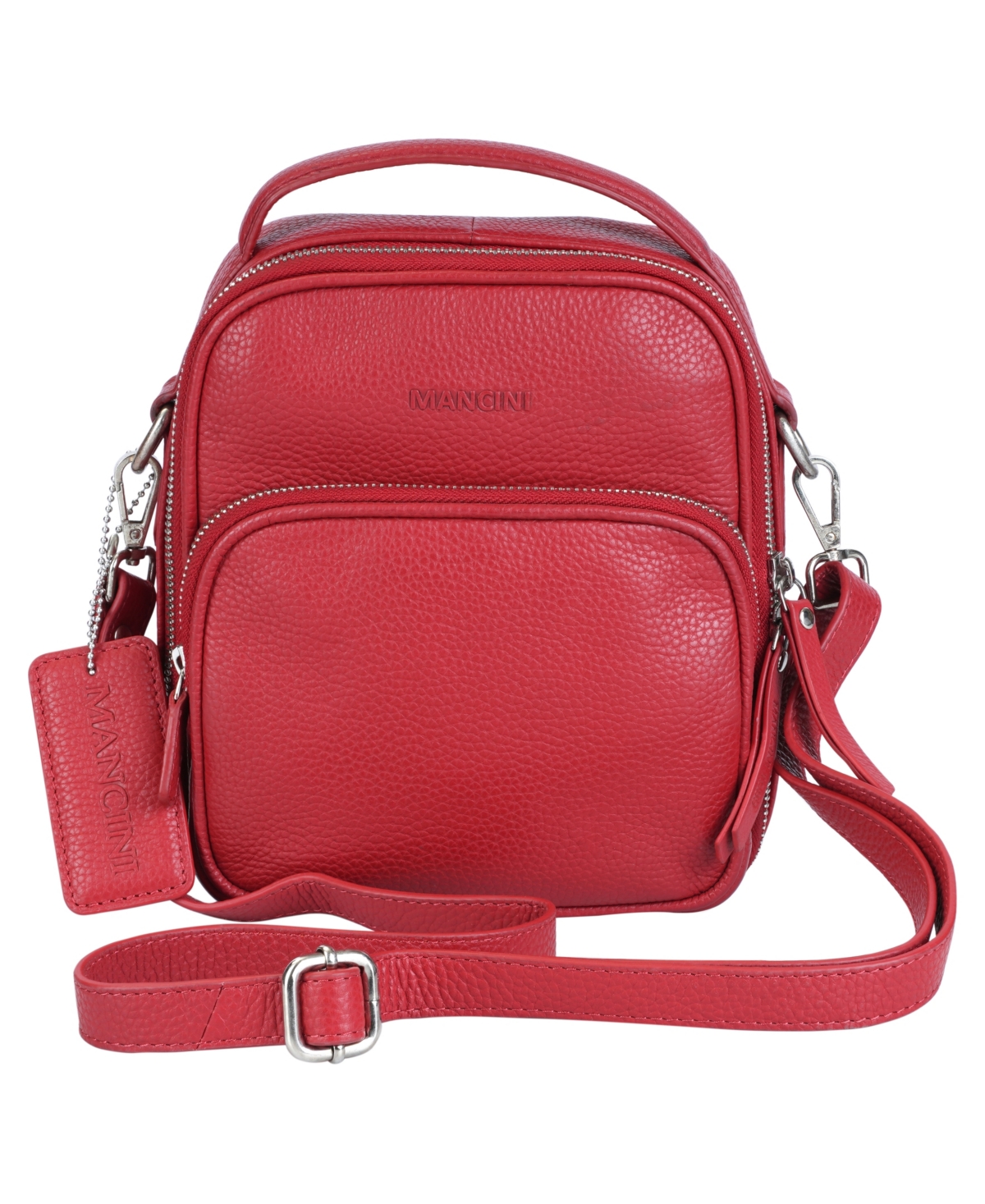 Mancini Pebbled Collection Daisy North-south Leather Crossbody Bag In Red