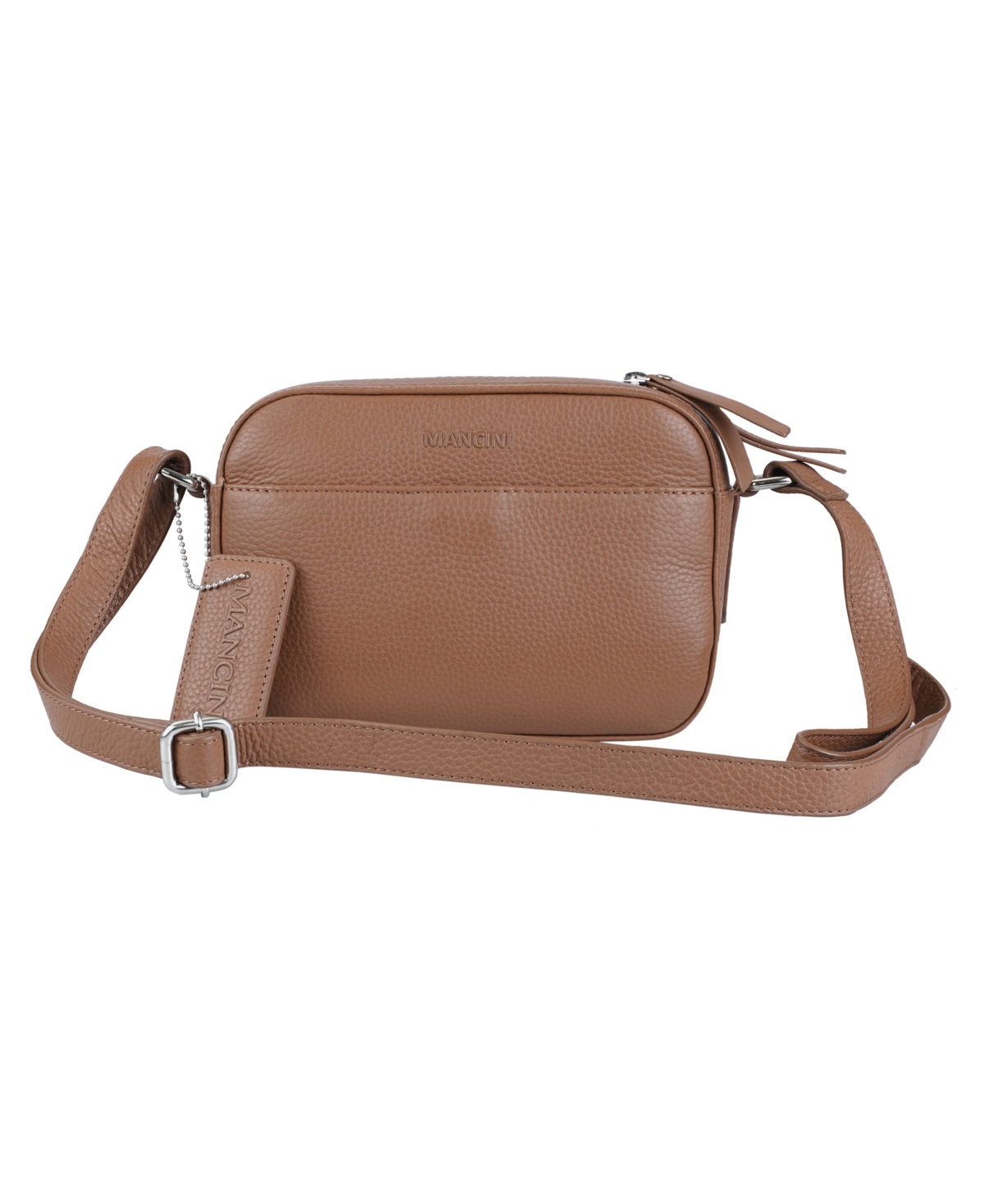 Mancini Pebbled Collection Clara Leather Small Crossbody Bag In Camel