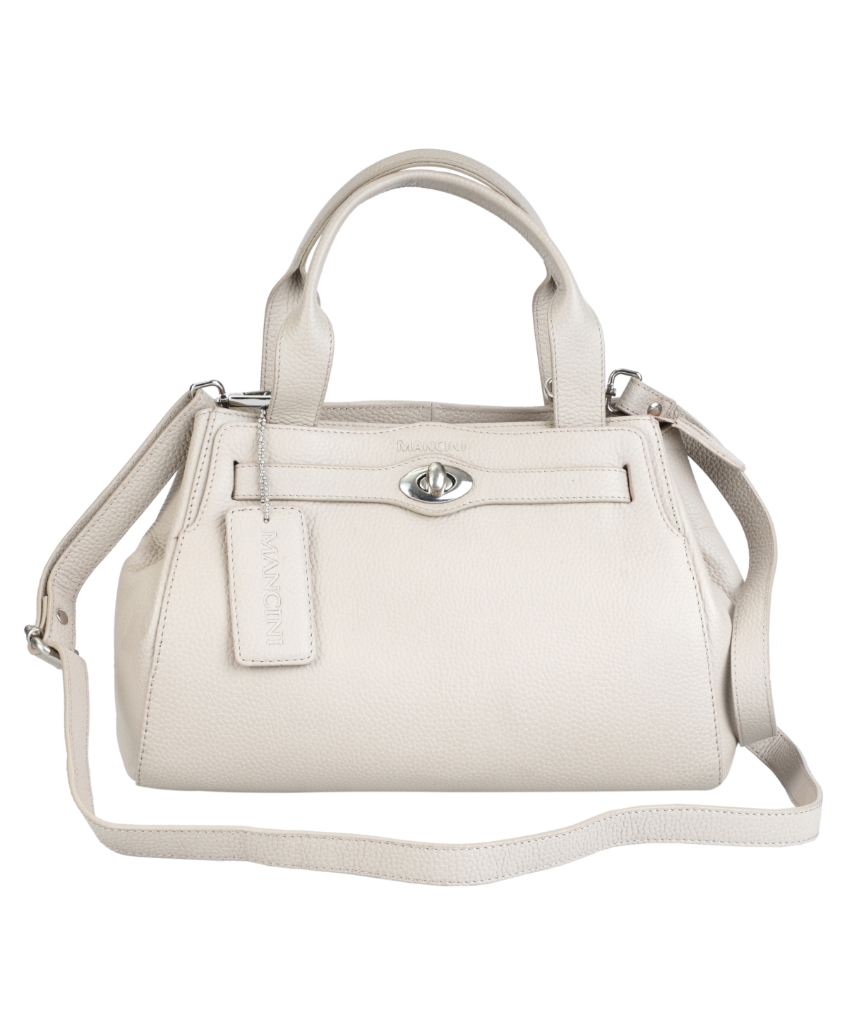 Mancini Pebbled Collection Genevieve Leather Top Zipper Handbag In Taupe