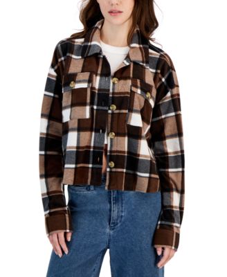 Just Polly - Juniors' Plaid Chest-Pocket Shirt Jacket
