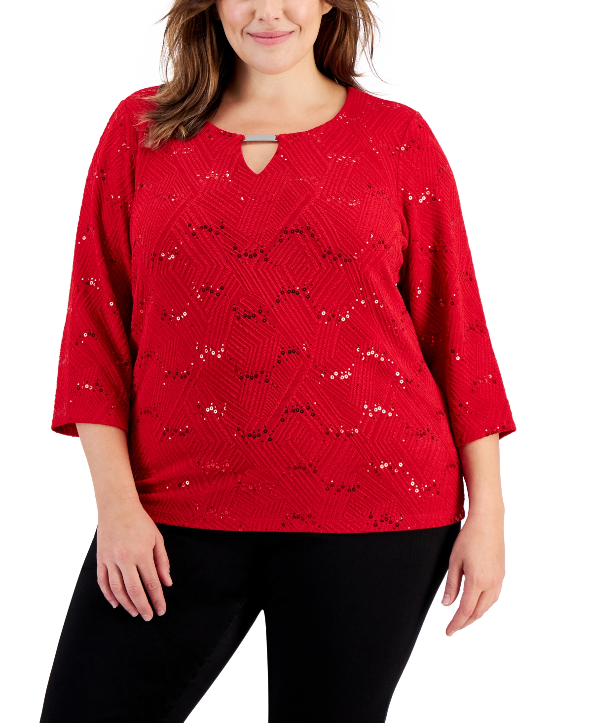 Jm Collection Plus Size Disco Dot Jacquard Top, Created for Macy's