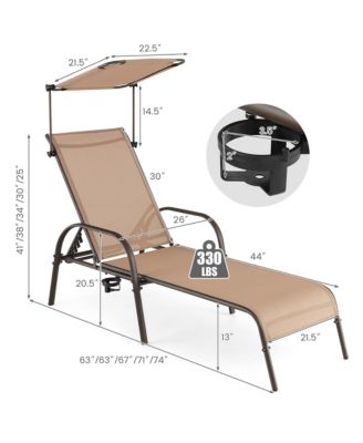 Patio Heavy-Duty Chaise Lounge 5-Level Adjustable Outdoor Recliner Canopy Cup