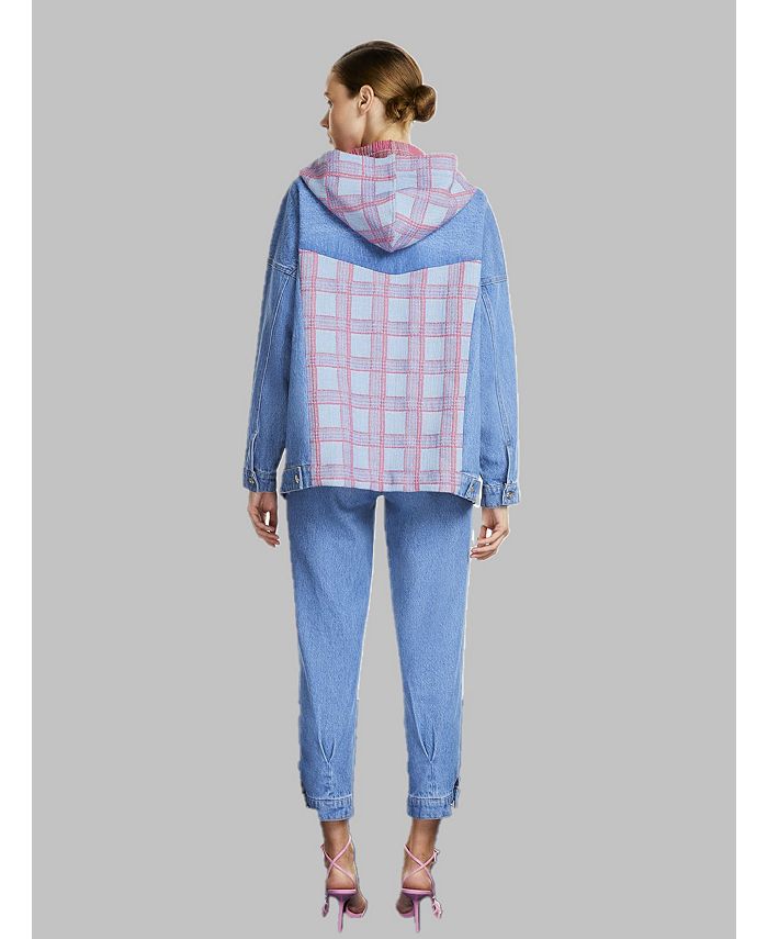 NOCTURNE Women's Hooded Plaid Jean Jacket Macy's