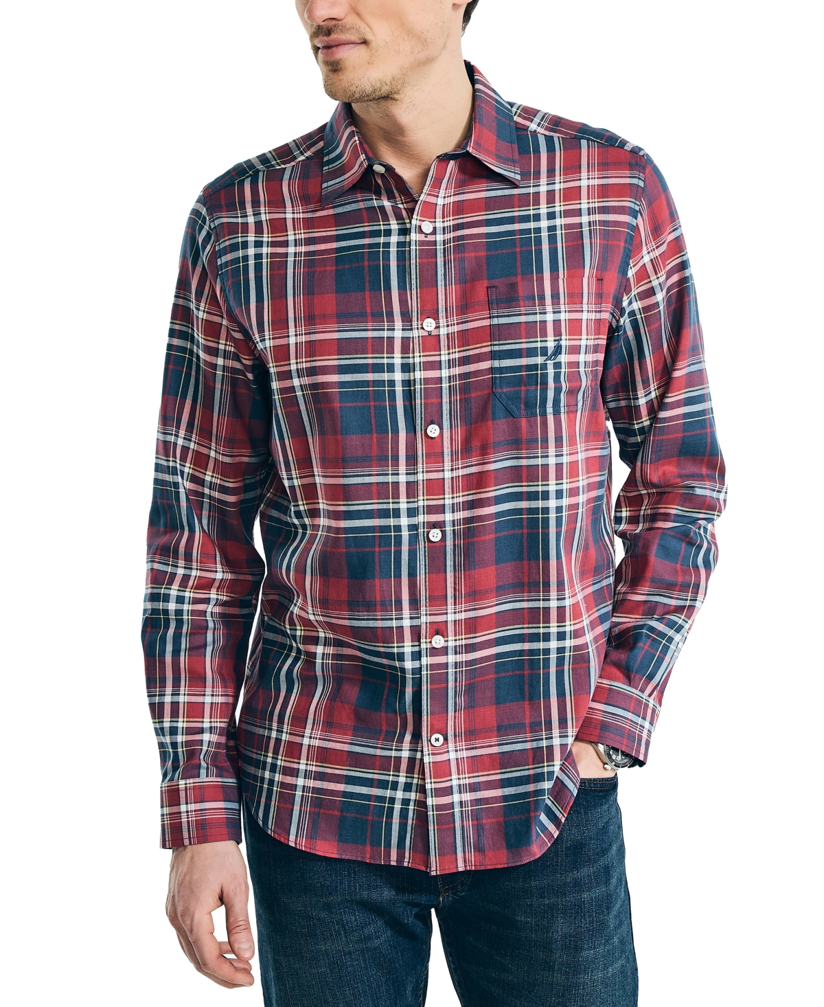 Nautica Men's Long Sleeve Button-front Twill Plaid Shirt In Rusted Hull