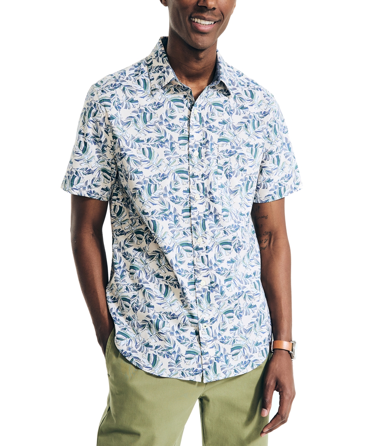 Men's Classic-Fit Printed Short-Sleeve Shirt - Oatmeal