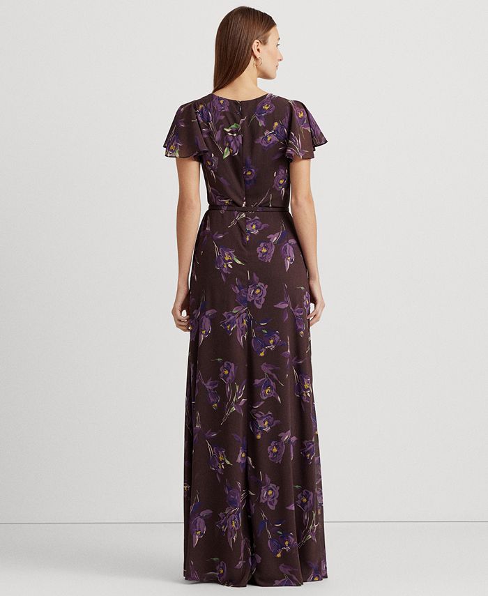Lauren Ralph Lauren Women's Flutter-Sleeve Crinkle Georgette Gown - Macy's
