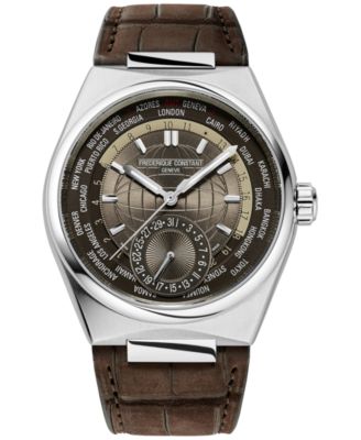Frederique Constant - Men's Swiss Automatic Highlife Worldtimer Manufacture Brown Leather Strap Watch 41mm