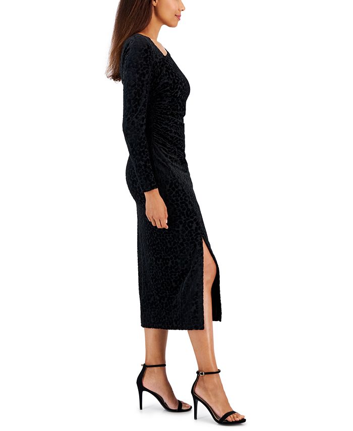 Goddiva Asymmetrical Neck Ruched Midi Dress - Teal
