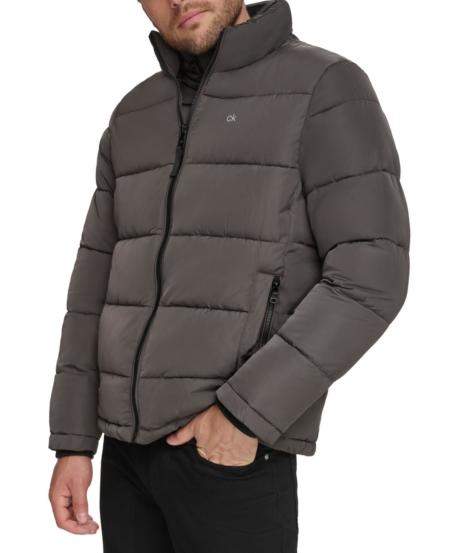 Мужские куртки Calvin Klein Puffer With Set In Bib Detail, цвет: Серый — фото 3