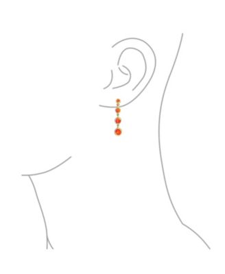 Geometric 3 Bezel Round Disc Linear Circle Synthetic Opal Dangle Earrings Sterling Silver