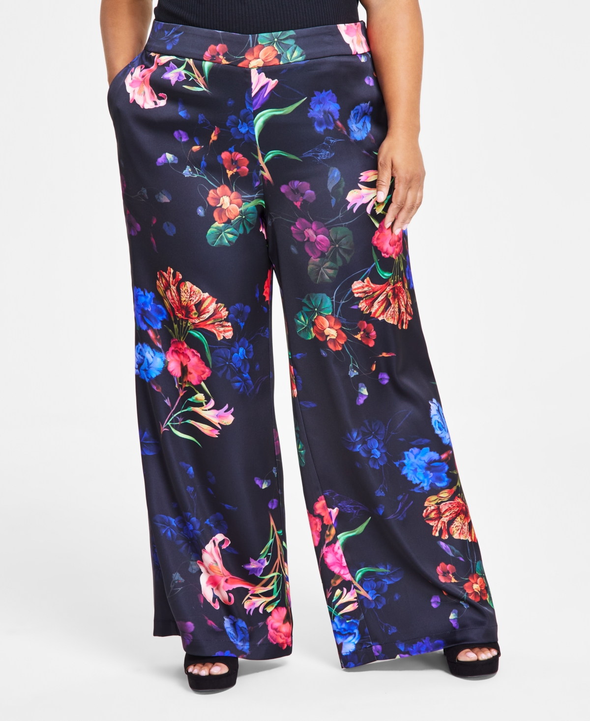 I.n.c. International Concepts Plus Size Printed Wide-Leg Pants, Created for  Macy's - Midnight Garden