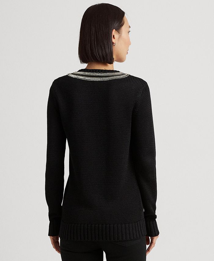 Lauren Ralph Lauren Women's Beaded Cotton-Blend Cricket Sweater - Macy's