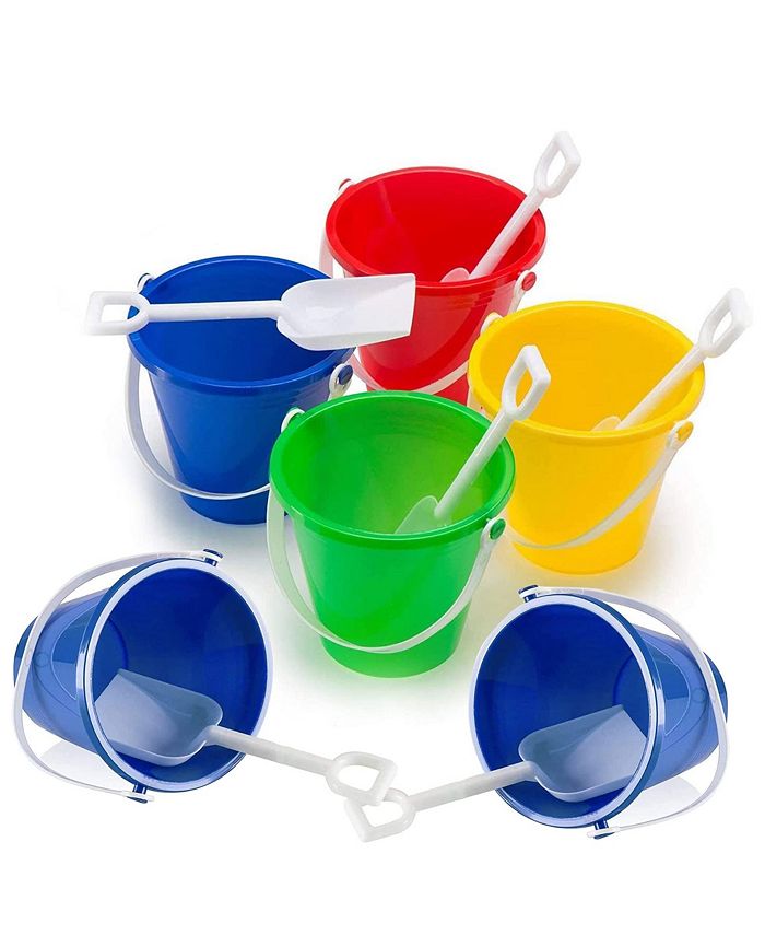 Top Race Beach Pails 6 Pack Sand Buckets and Shovels for Kids 5 Inches | Beach and Sand Toys at The Beach | Use for Sand Molds at The Sandbox - Sand Bucket and Shovel Set and Sand Pails - Multi - 5