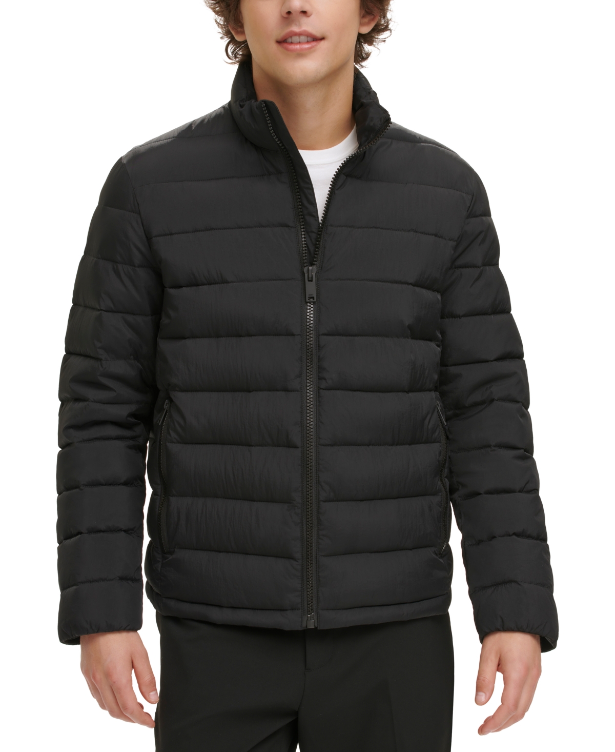 Dkny Men's Quilted Full-zip Stand Collar Puffer Jacket In Black