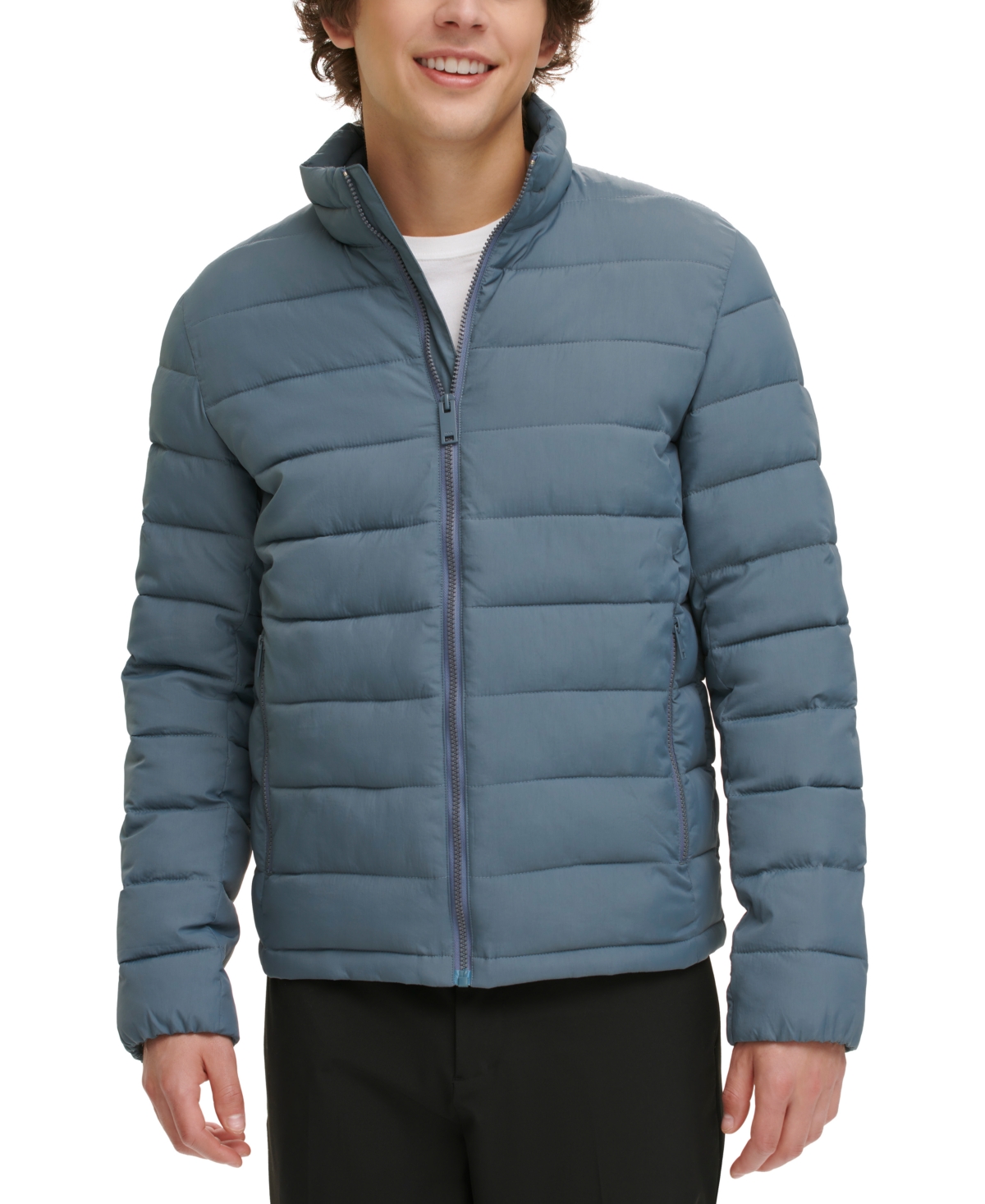 Dkny Men's Quilted Full-zip Stand Collar Puffer Jacket In Blue
