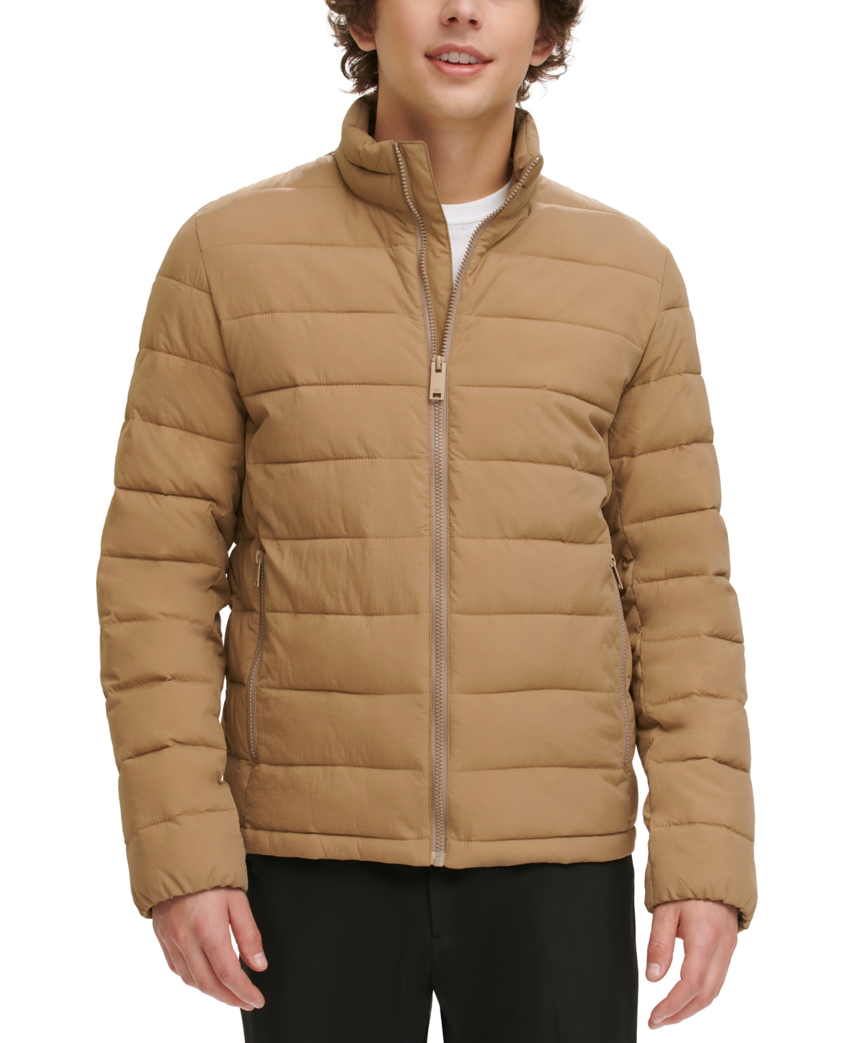 Dkny Men's Quilted Full-zip Stand Collar Puffer Jacket In Khaki