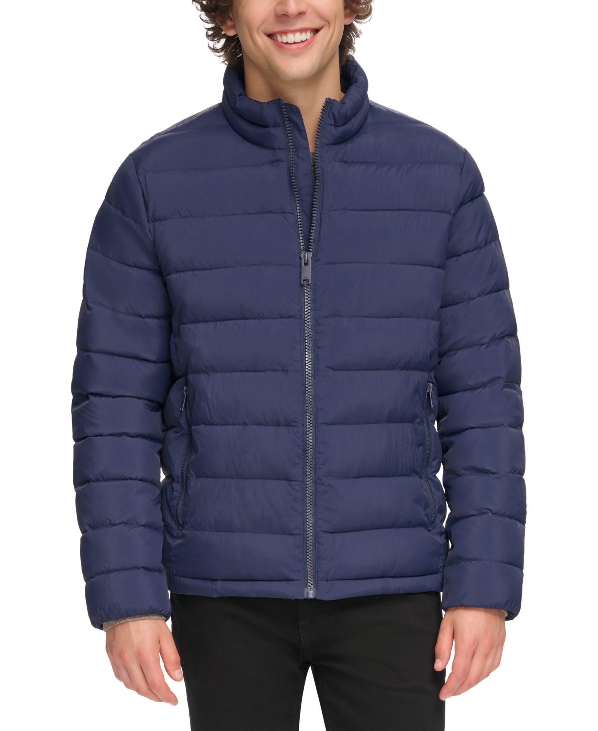 Men's Quilted Full-Zip Stand Collar Puffer Jacket - Black