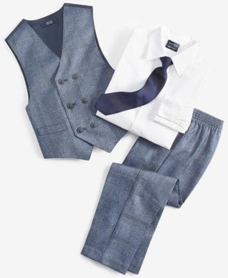 Toddler and Little Boys Shirt, Windowpane Vest, Pants & Neck Tie Set, 4 piece