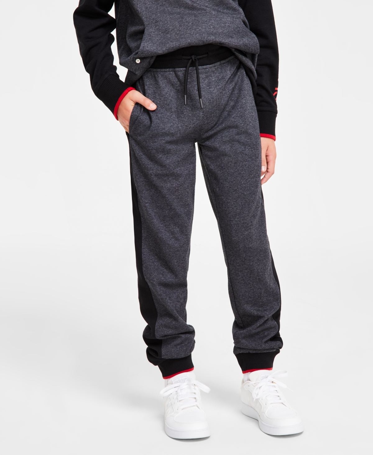 Calvin Klein Big Boys Logo Color Tipped Fleece Joggers In Charcoal Heather