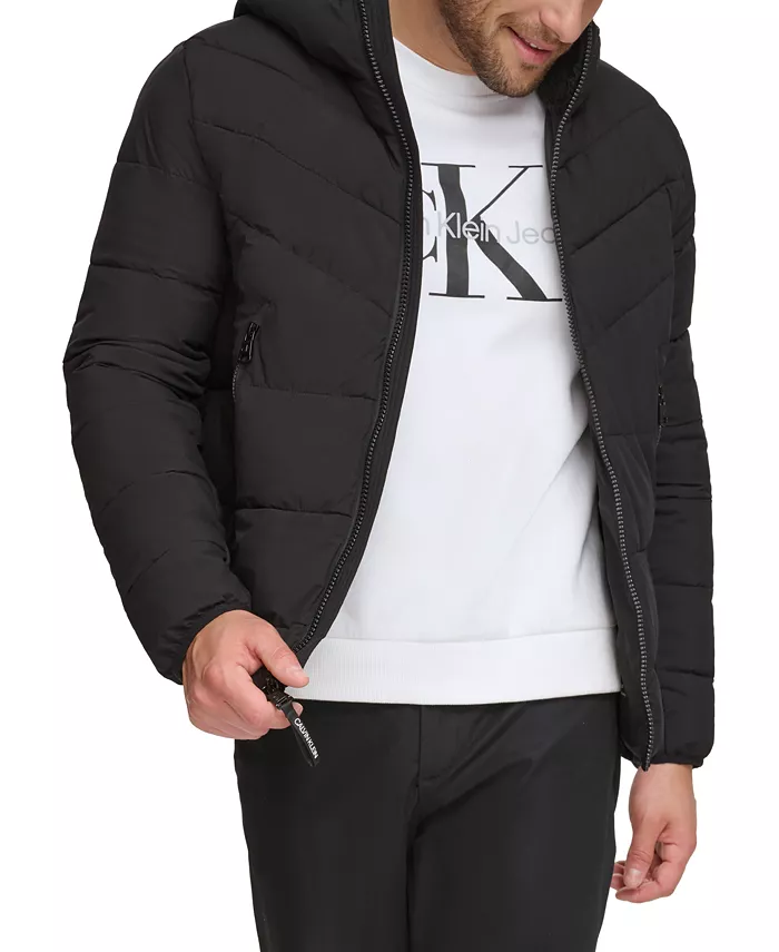 Men's Chevron Stretch Jacket With Sherpa Lined Hood - thumbnail 3