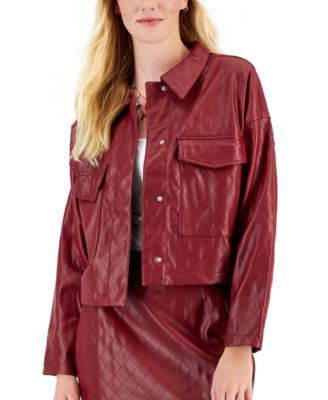 Tinseltown - Juniors' Quilted Faux-Leather Cropped Shacket