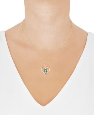 Birthstone Gemstone & Diamond Accent Heart 18 Pendant Necklace in 14k Gold-Plated Sterling Silver 