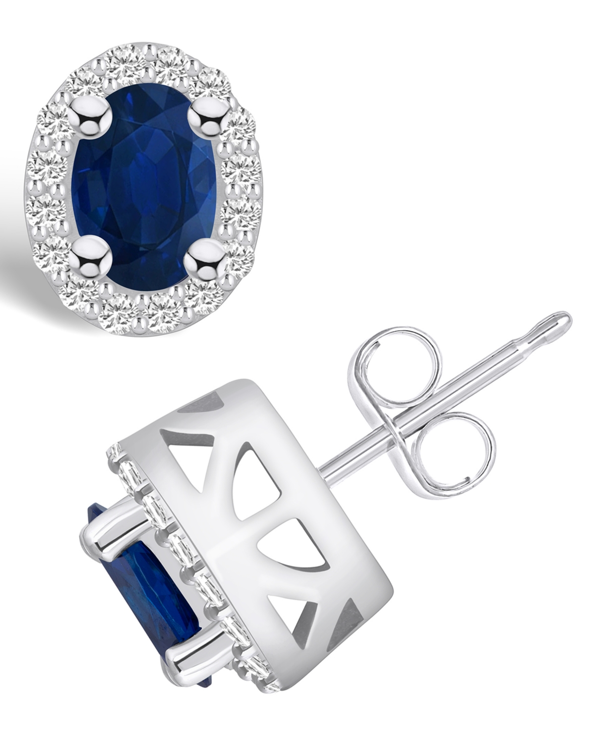 Macy's Sapphire (1-1/5 Ct. t.w.) and Diamond (1/4 Ct. t.w.) Halo Stud Earrings