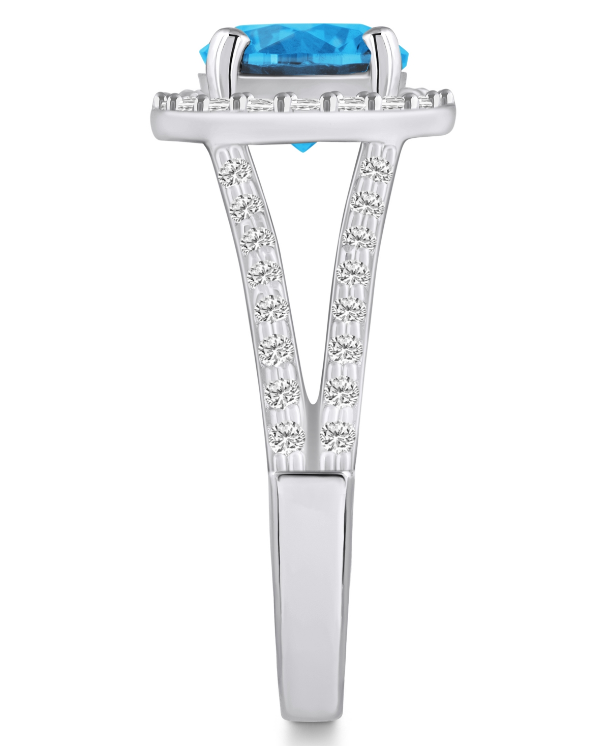 Macy's(2-3/8 ct. t.w.) and Diamond (1/2 ct. t.w.) Halo Ring in 14K White Gold - Blue Topaz