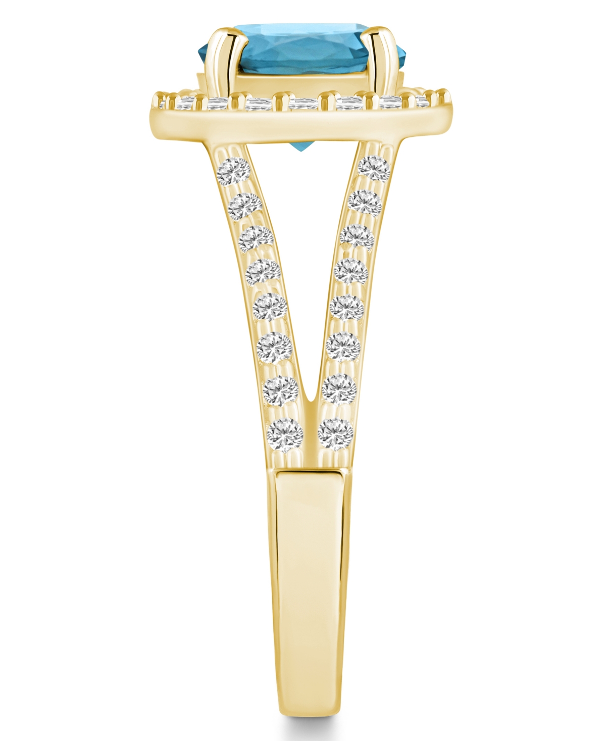 Macy's(2-3/8 ct. t.w.) and Diamond (1/2 ct. t.w.) Halo Ring in 14K Yellow Gold - London Blue Topaz