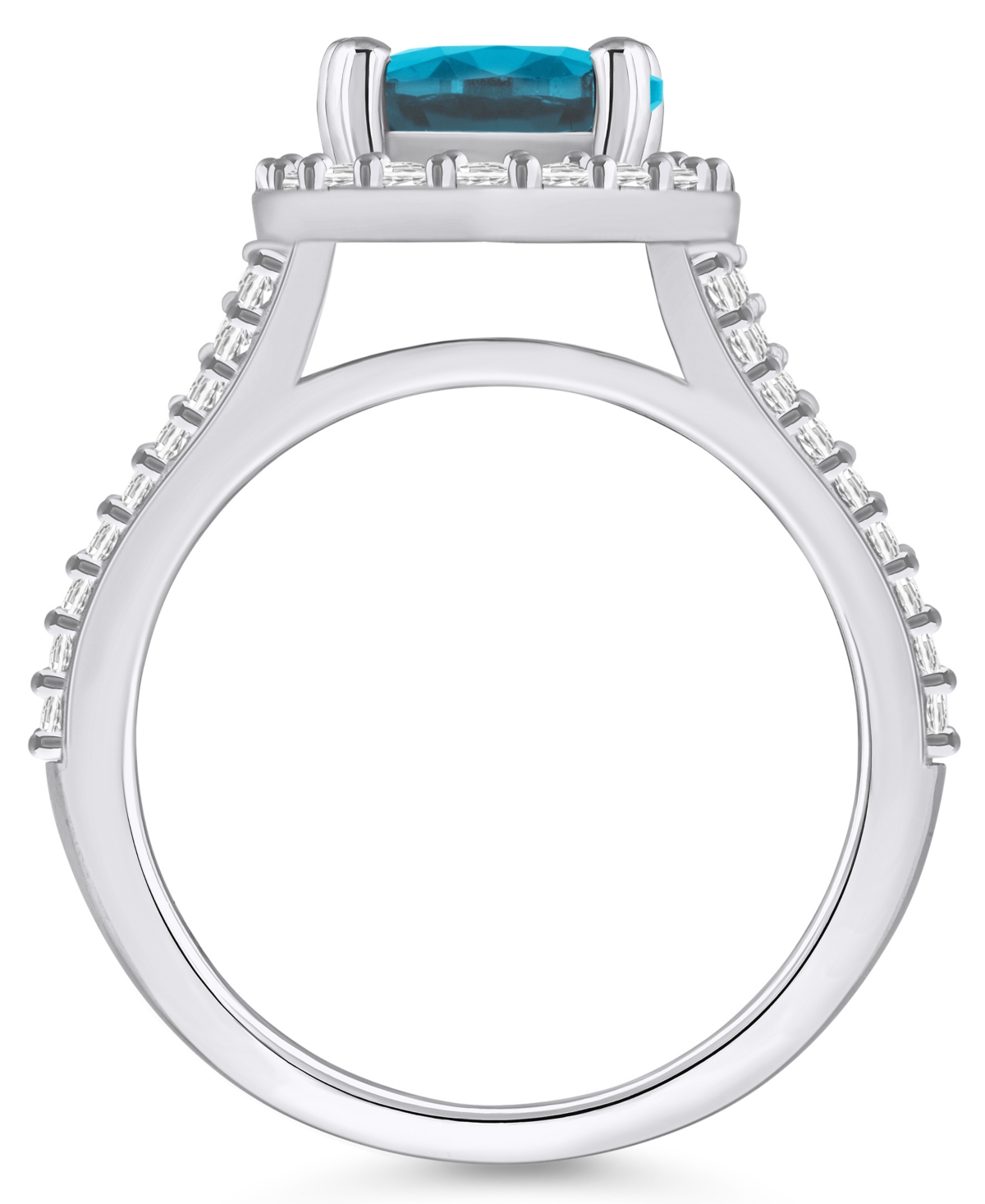 Macy's(3-5/8 ct. t.w.) and Diamond (3/4 ct. t.w.) Halo Ring in 14K White Gold - Blue Topaz