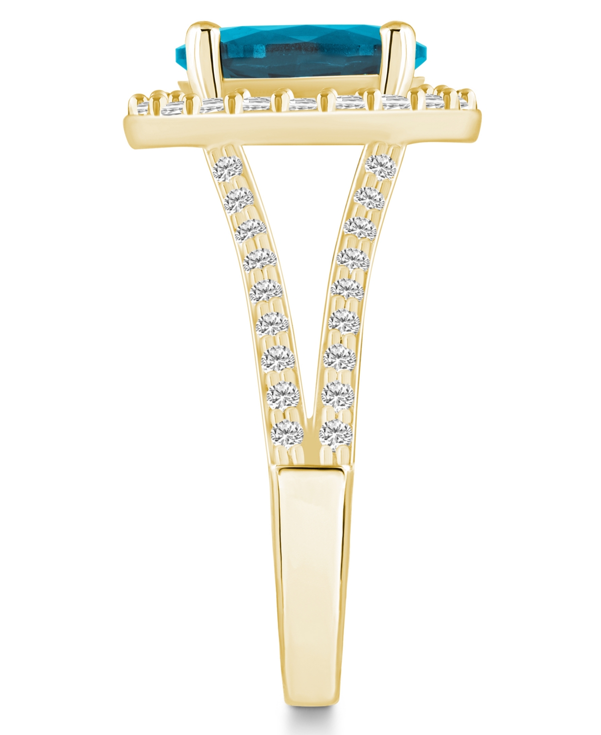 Macy's(3-5/8 ct. t.w.) and Diamond (3/4 ct. t.w.) Halo Ring in 14K Yellow Gold - Blue Topaz