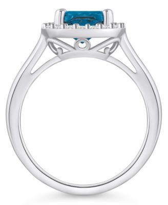 London Blue Topaz (2-3/4 ct. t.w.) and Diamond (1/4 ct. t.w.) Halo Ring in 14K White Gold