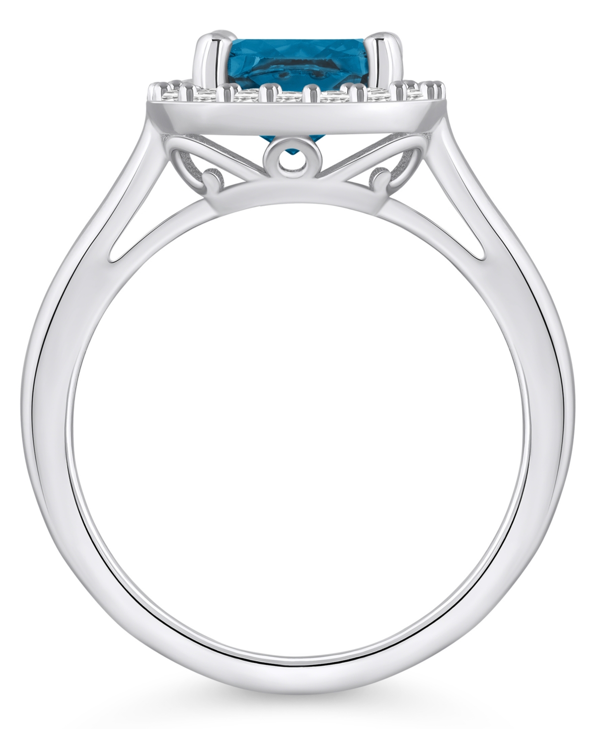 Macy's(2-3/4 ct. t.w.) and Diamond (1/4 ct. t.w.) Halo Ring in 14K White Gold - London Blue Topaz