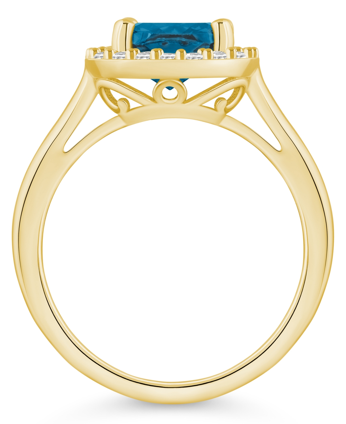 Macy's(2-3/4 ct. t.w.) and Diamond (1/4 ct. t.w.) Halo Ring in 14K Yellow Gold - London Blue Topaz