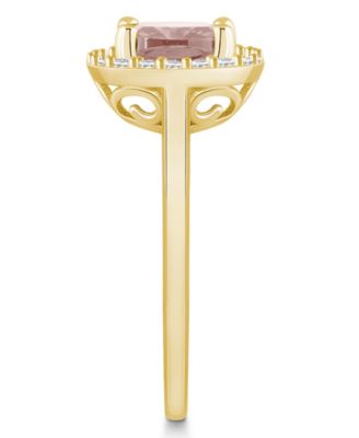 Morganite (2 ct. t.w.) and Diamond (1/4 ct. t.w.) Halo Ring in 14K Yellow Gold