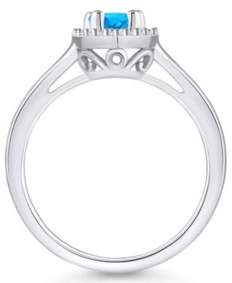 Blue Topaz (1 ct. t.w.) and Diamond (1/5 ct. t.w.) Halo Ring in 14K White Gold