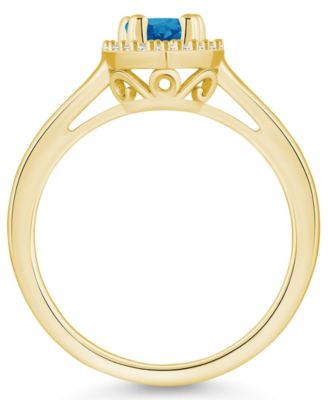 London Blue Topaz (1 ct. t.w.) and Diamond (1/5 ct. t.w.) Halo Ring in 14K Yellow Gold