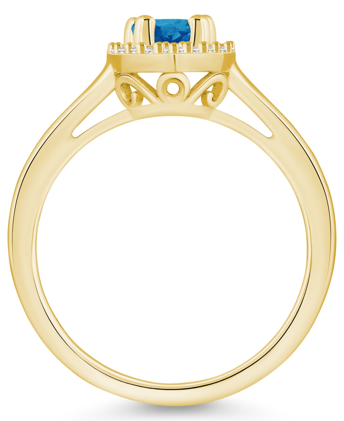 Macy's(1 ct. t.w.) and Diamond (1/5 ct. t.w.) Halo Ring in 14K Yellow Gold - London Blue Topaz