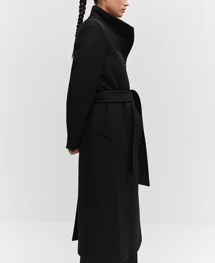 Mango belted wool coat black discount
