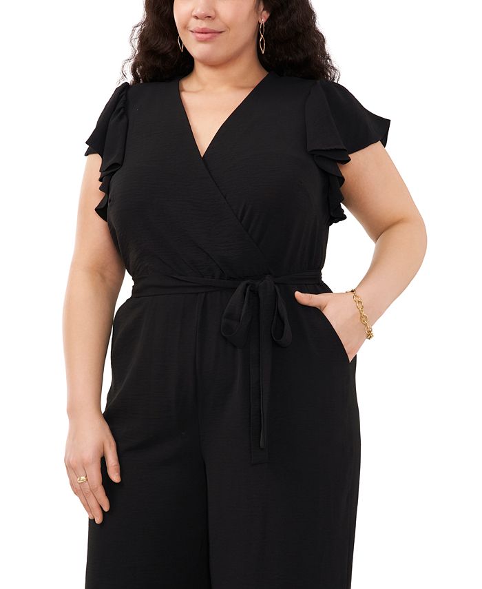 Black Flutter-Sleeve Wide-Leg Jumpsuit main image 0