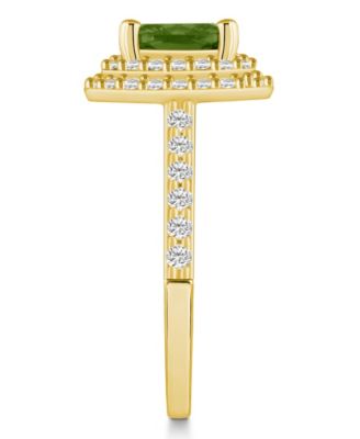 Peridot and Diamond Accent Halo Ring in 14K Yellow Gold