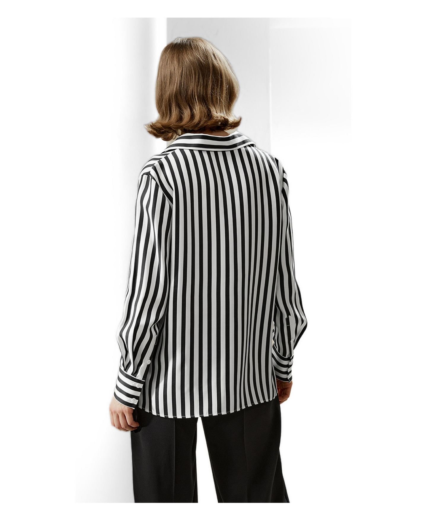 Женская рубашка LILYSILK Classic Striped Silk Regular Fit, цвет: Чёрный белый — фото 2