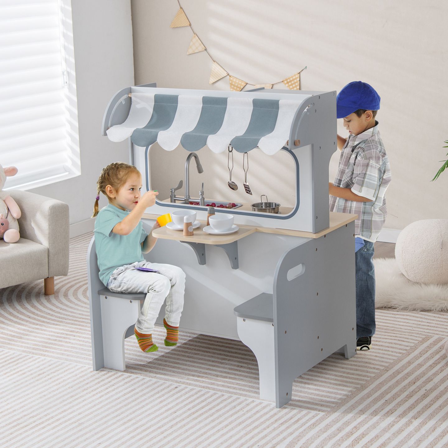 Детская игрушка Costway 2-in-1 Double-Sided Play Kitchen, Ages 3+ — фото 2