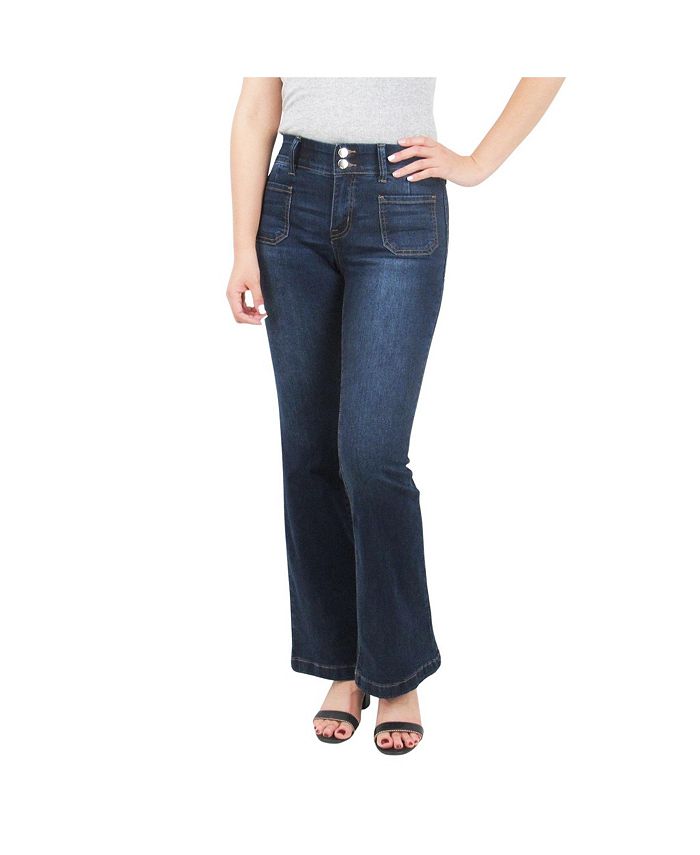 Indigo Poppy Women's Tummy Control Slim Bootcut Jeans with Patch ...