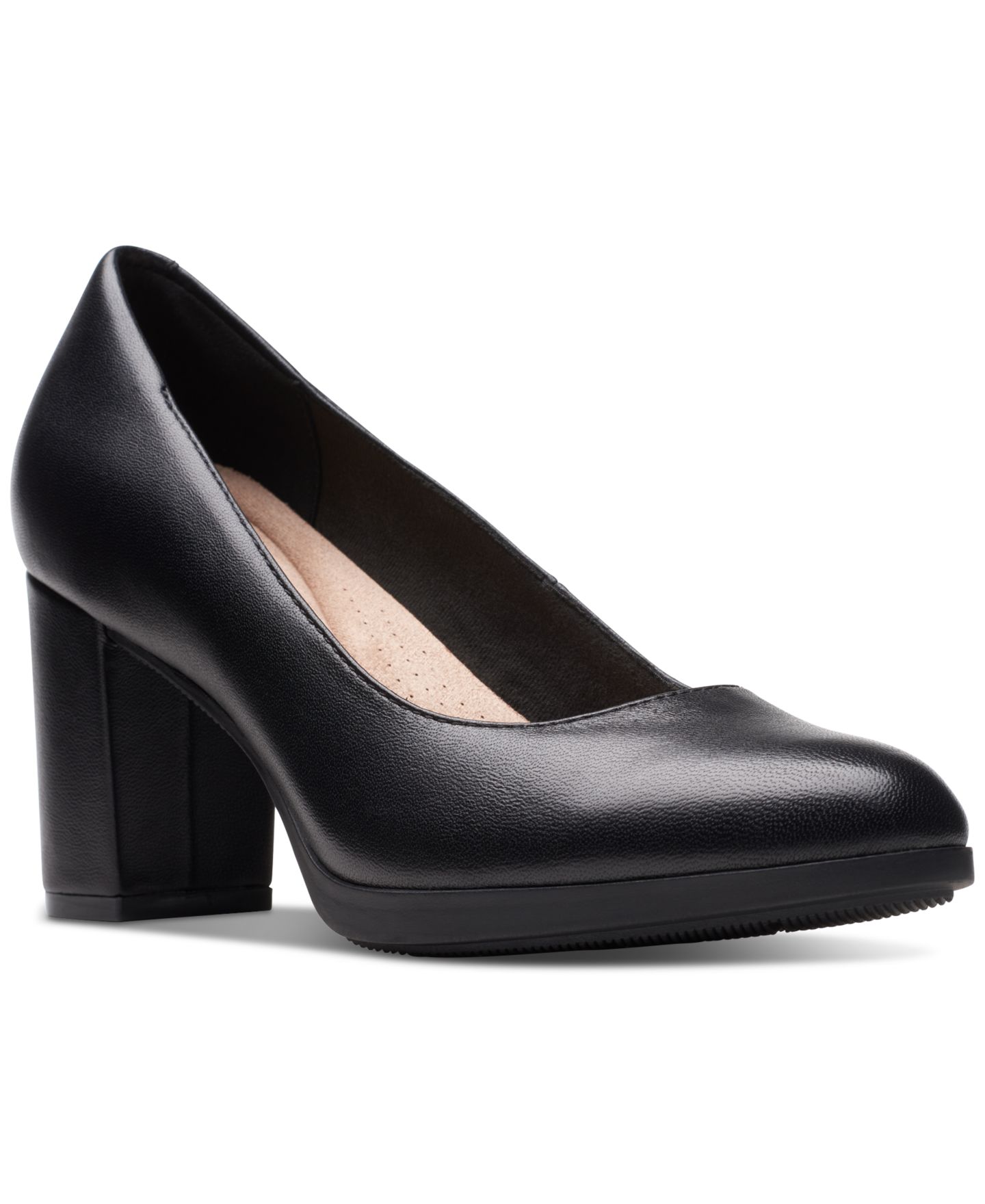 Женские туфли Clarks Bayla Skip Slip-On Platform Dress Pumps, цвет: Чёрный кожаный — фото 1