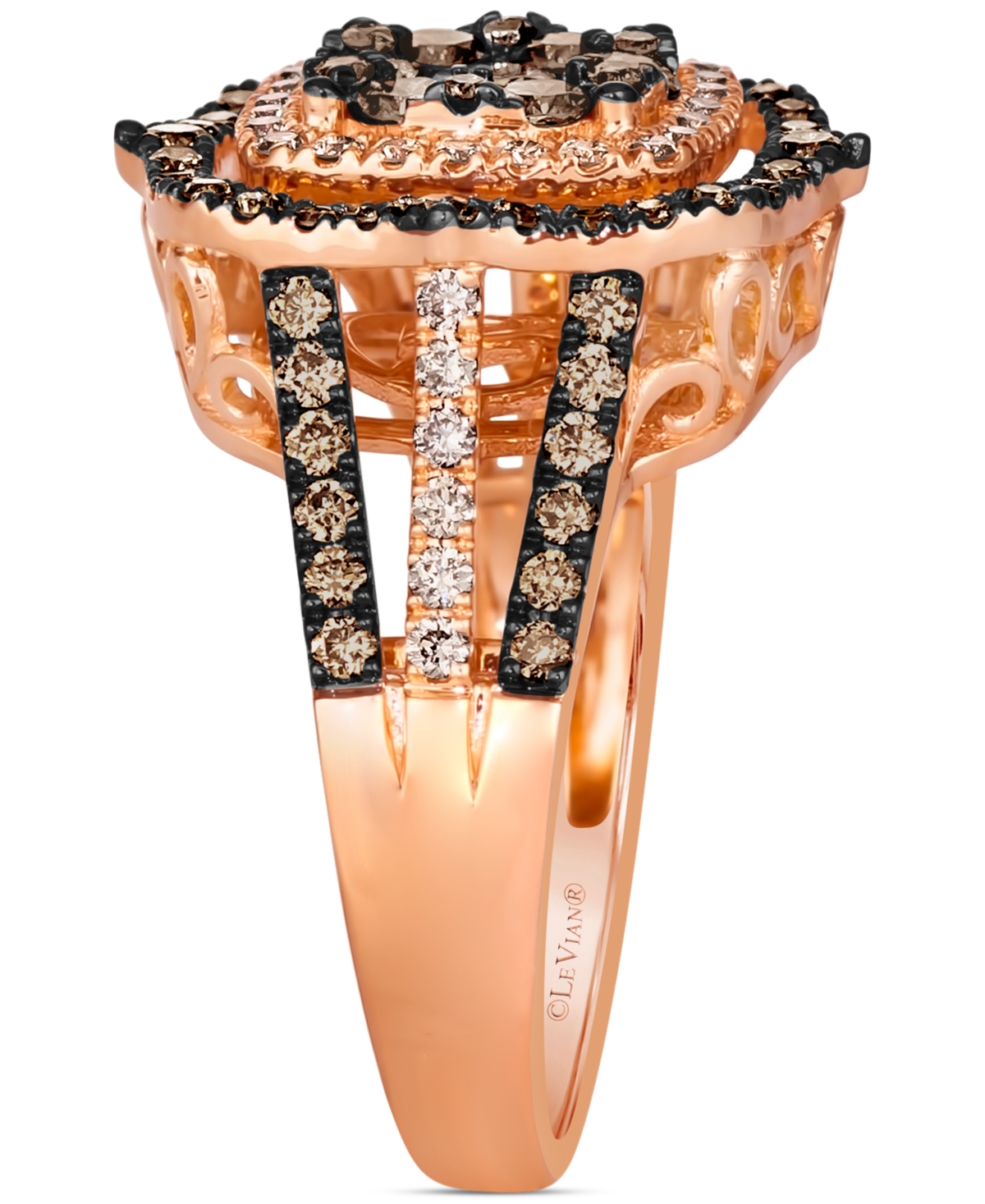 Shop Le Vian Chocolate Diamond & Nude Diamond Halo Cluster Ring (1-1/2 Ct. T.w.) In 14k Rose Gold (also Available In Yellow Gold