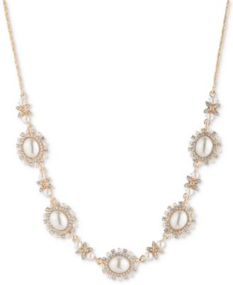 Marchesa - Gold-Tone Imitation Pearl & Crystal Statement Necklace, 16" + 3" extender